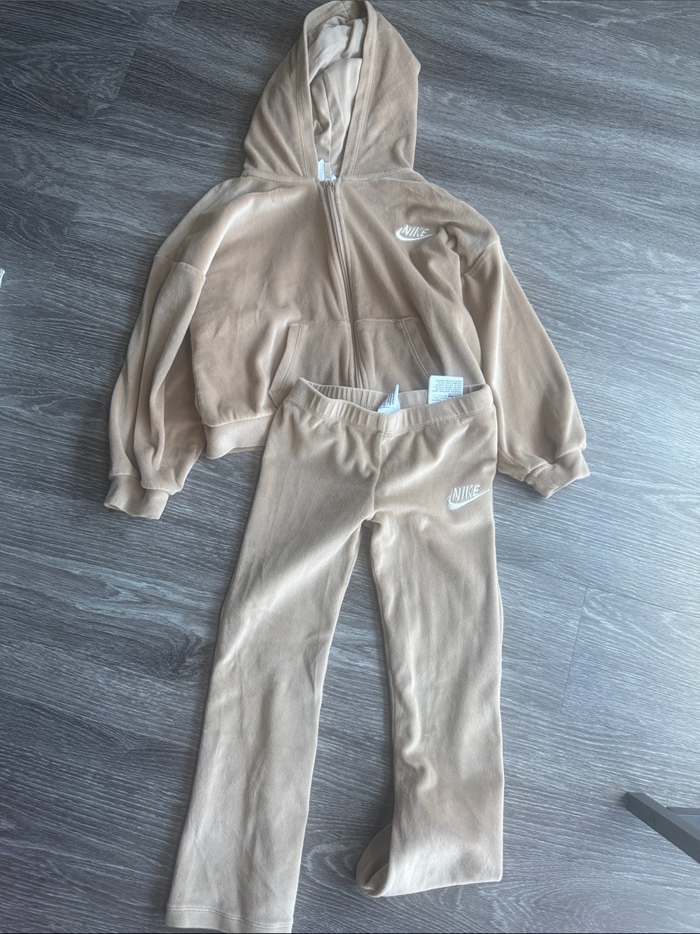 Kids Nike Tan Beige Hoodie and Sweatpants Set